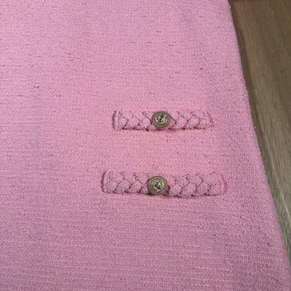 Tuckernuck Jackie Tweed Dress L Coral Pink Shift Mini Gold Buttons Preppy - Picture 2 of 10